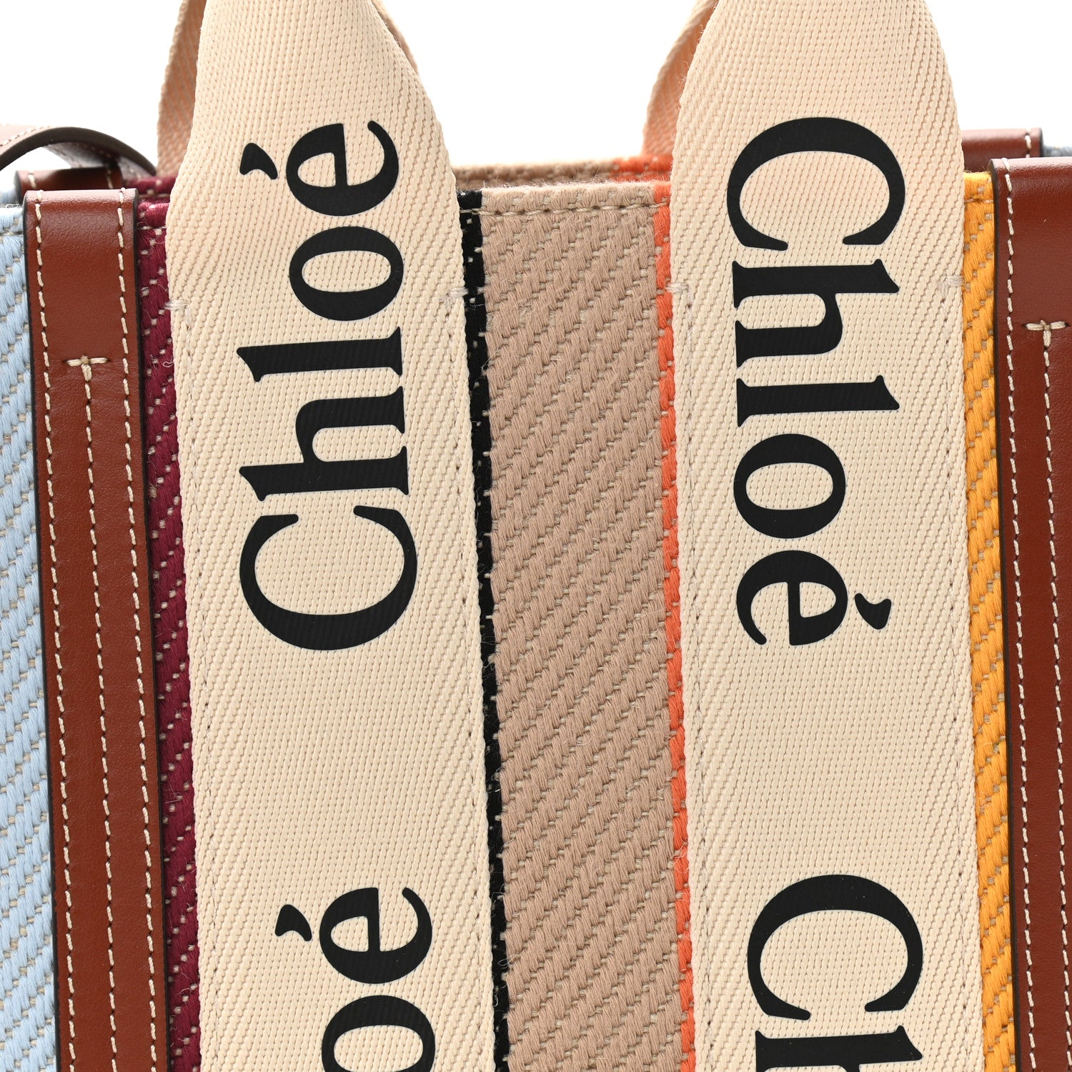 Chloe Cotton Calfskin Small Woody Striped Ribbon Tote Multicolor 9 of 11