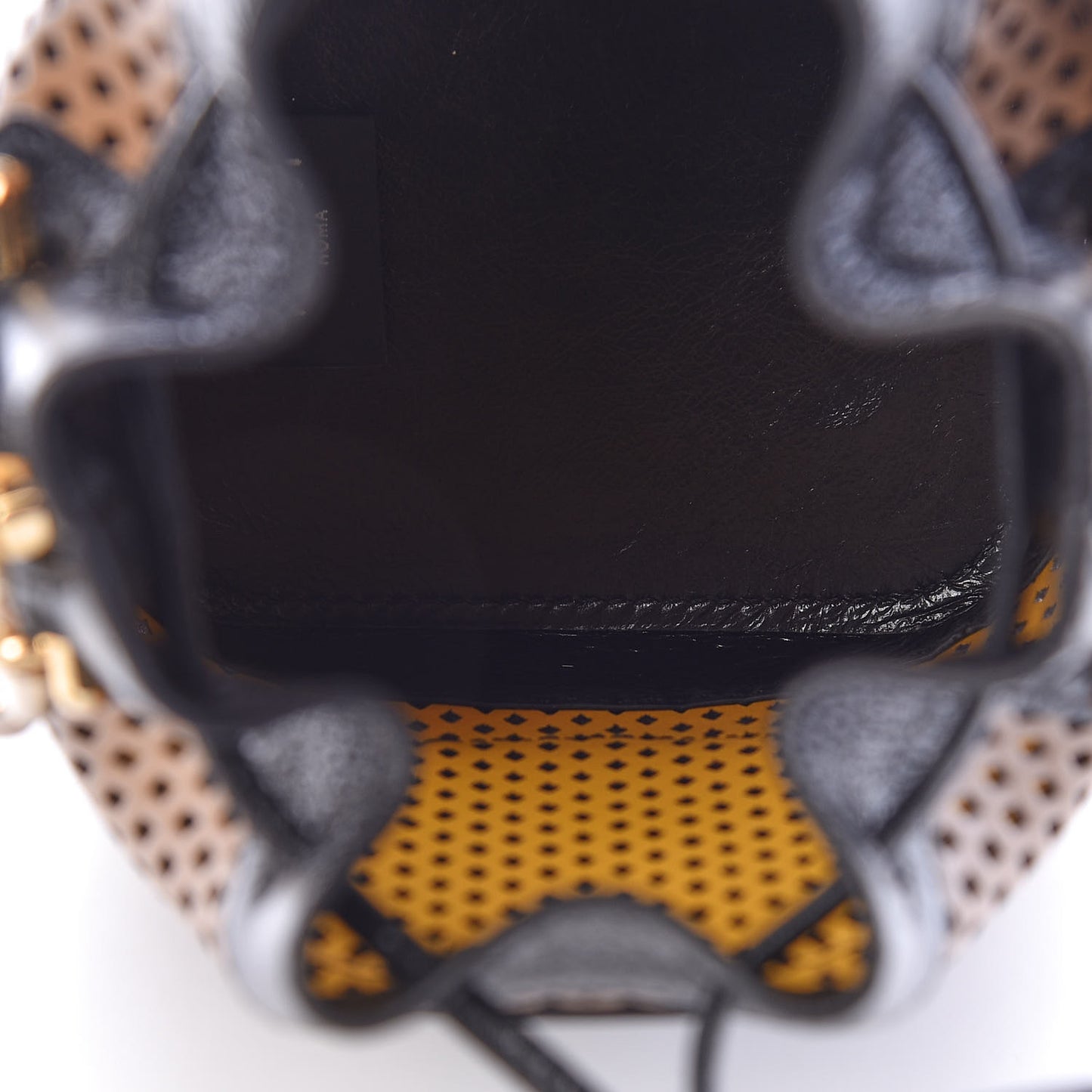 Vitello Liberty Glossy Lambskin F is Fendi Perforated Mini Mon Tresor Bucket Bag Sand Mimosa Black