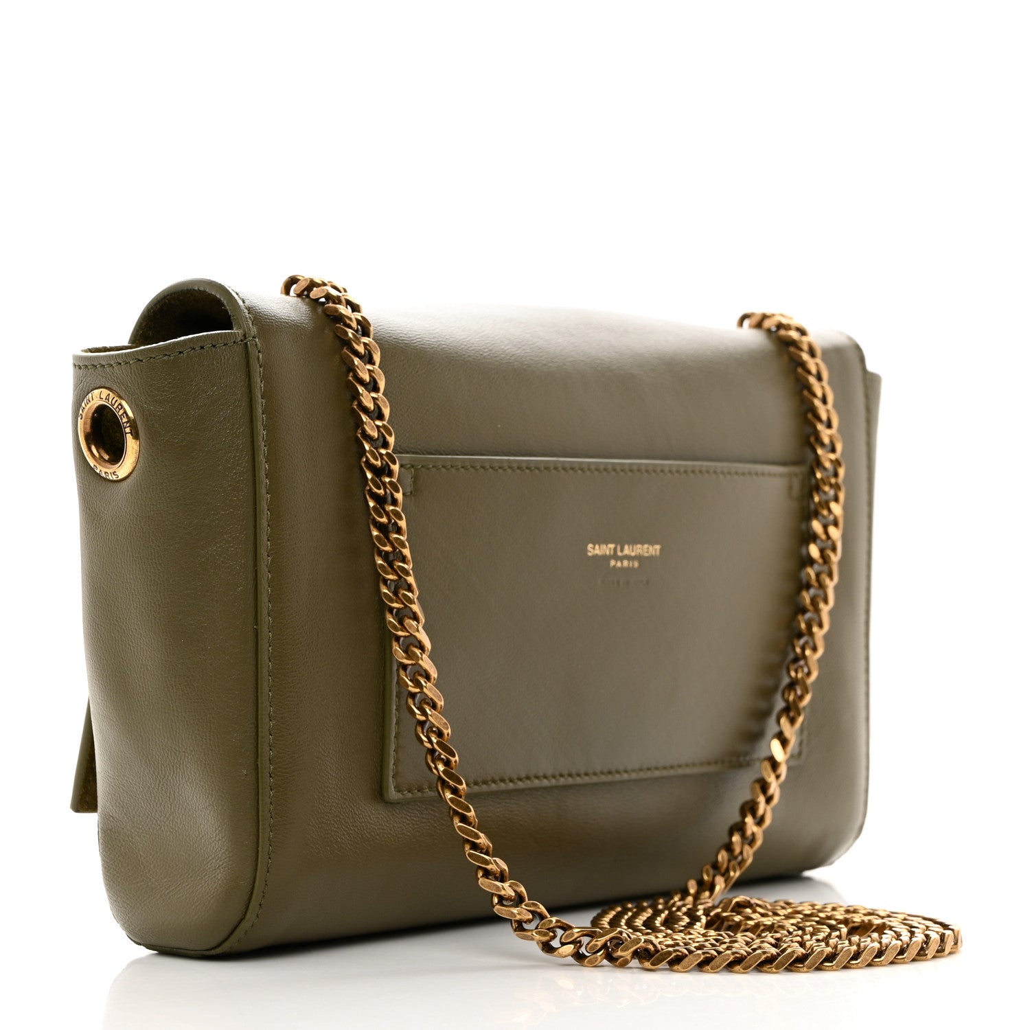 Saint Laurent Smooth Calfskin Suede Small Reversible Monogram Kate Satchel Loden Green 7 of 12