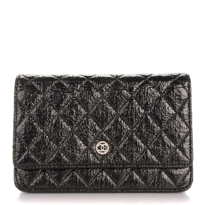 Chanel Distressed Patent Calfskin Quilted Wallet on Chain WOC Black 1 of 7