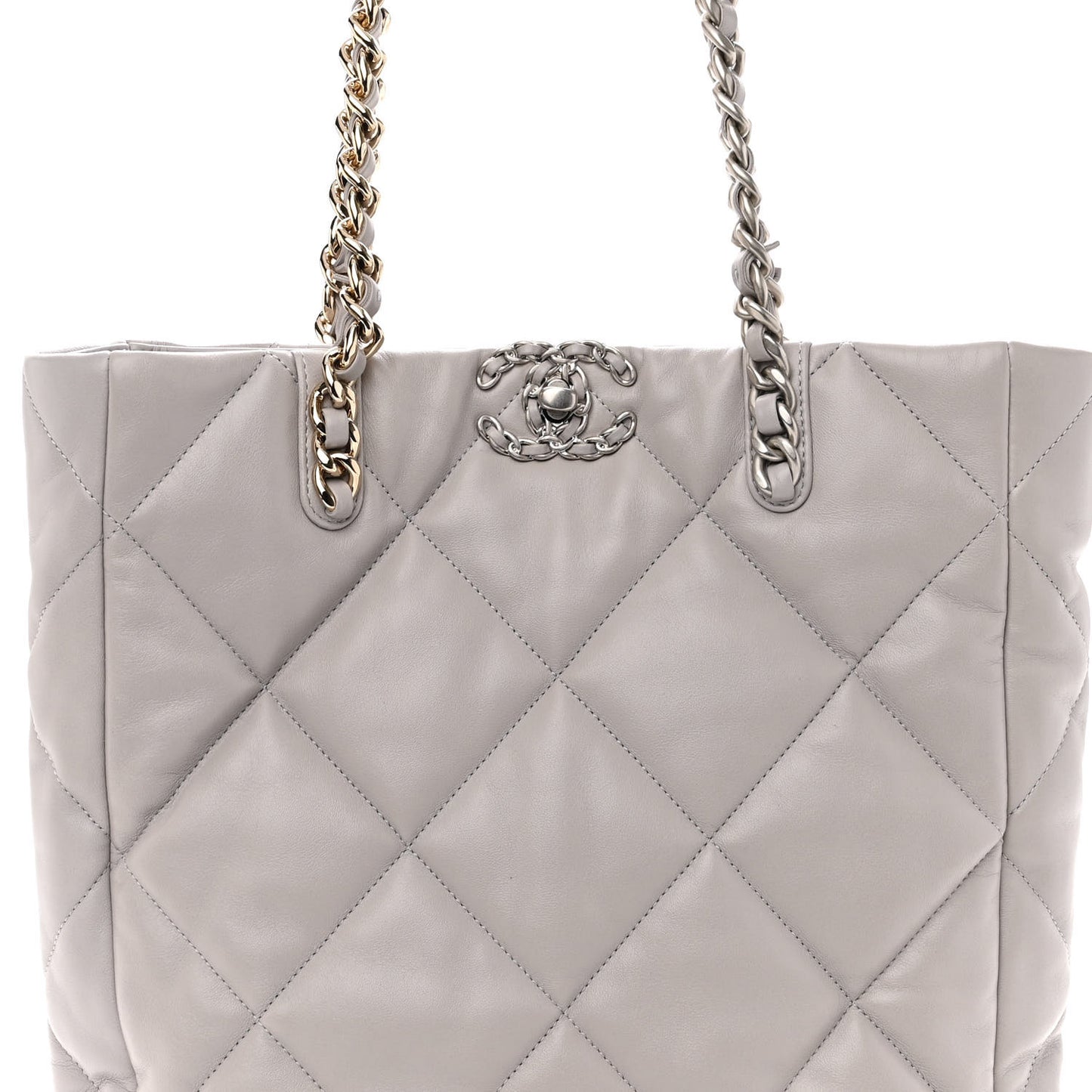 Lambskin Quilted Chanel 19 Shopping Bag Grey
