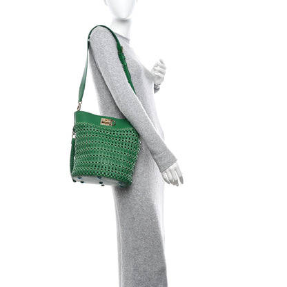 Salvatore Ferragamo Calfskin Woven The Studio Bucket Bag Green 2 of 10