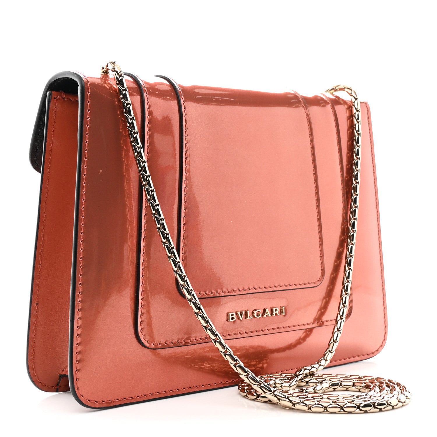 Bulgari Metallic Calfskin Small Serpenti Forever Snake Strap Crossbody Bag Orange 4 of 10
