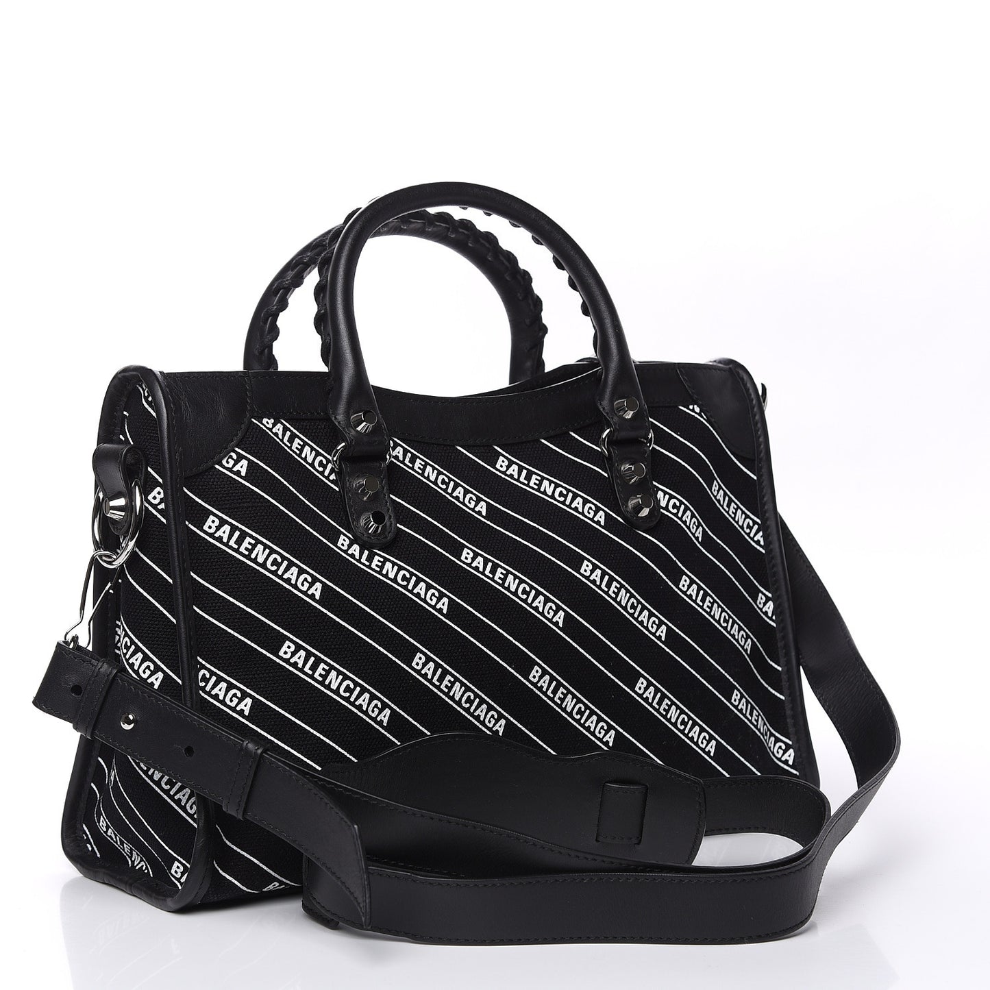 Canvas Satin Calfskin Diagonal Allover Logo Print Classic Silver Hardware S City Black White