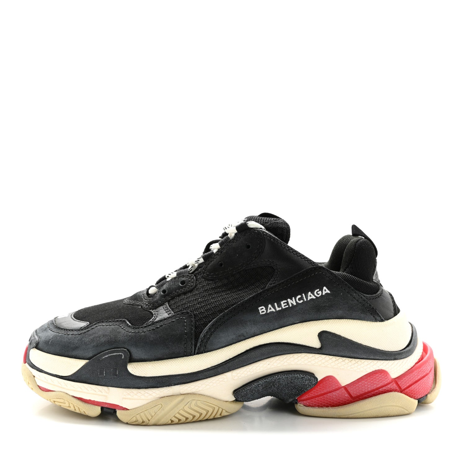 Balenciaga Fabric Mesh Washed Effect Womens Triple S Sneakers 41 Black Red 1 of 13