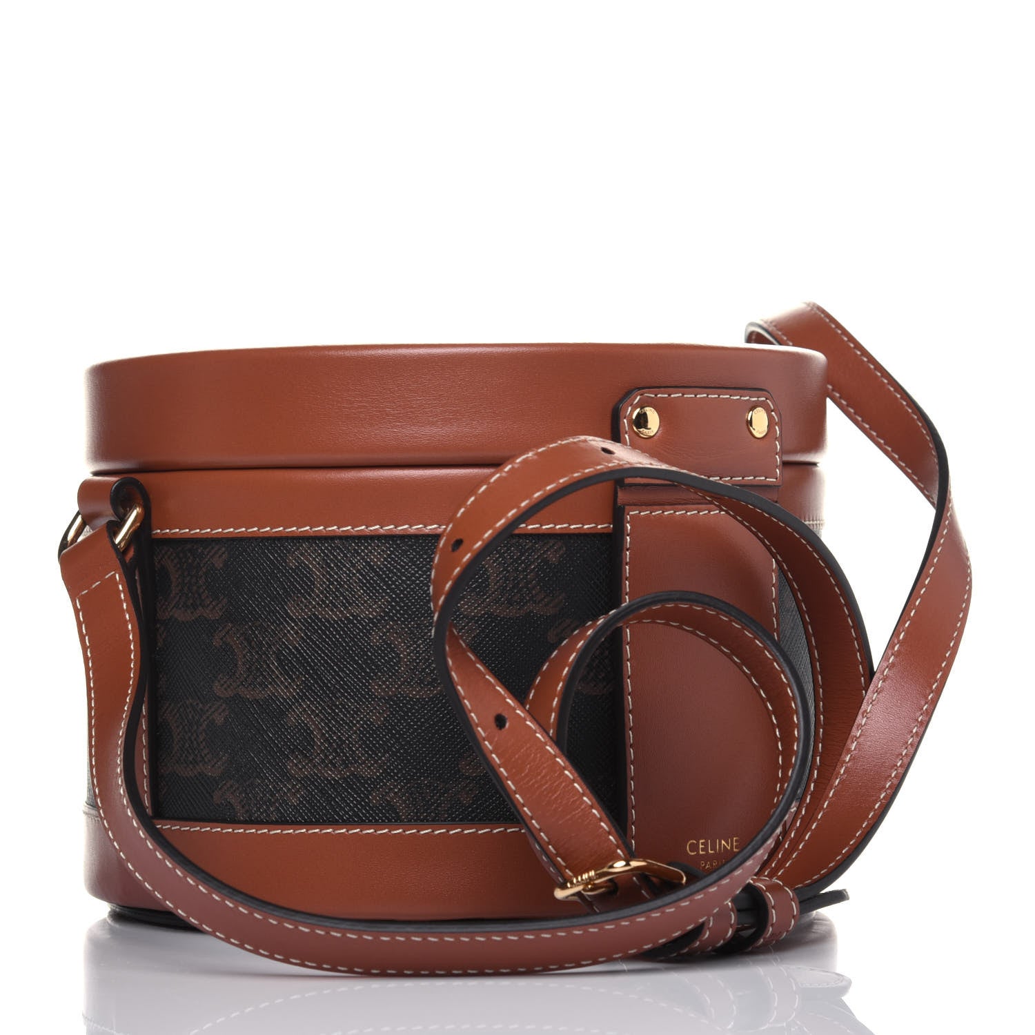 Celine Calfskin Triomphe Canvas Medium Tambour Bag Tan 2 of 11