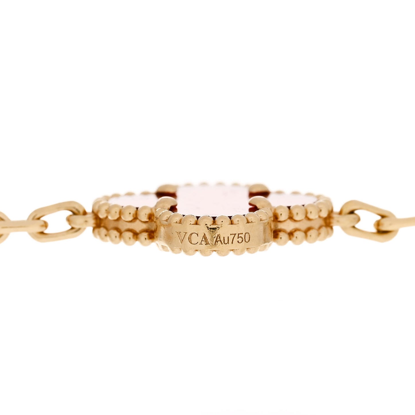 18K Yellow Gold Carnelian 5 Motifs Vintage Alhambra Bracelet
