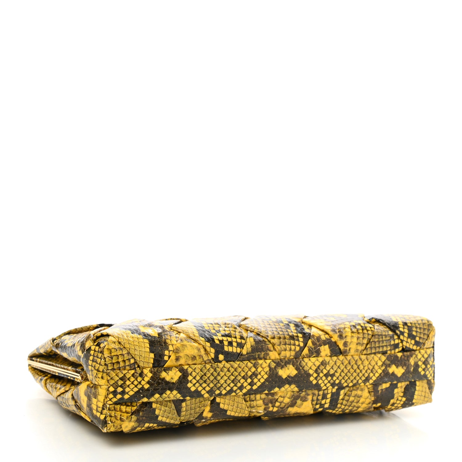 Nancy Gonzalez Snakeskin Woven Large Frame Chain Clutch Yellow 4 of 8