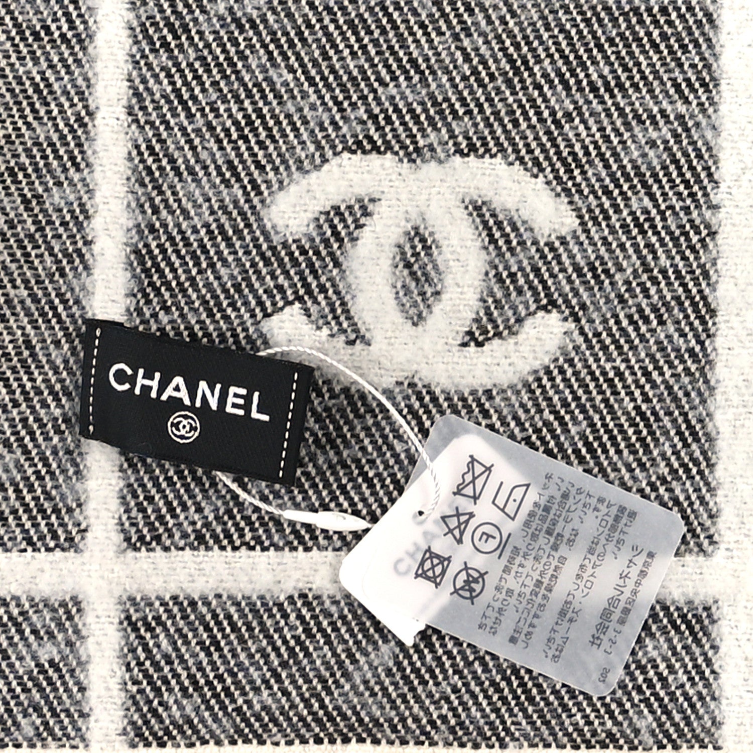 Chanel Wool Cashmere CC Scarf White Grey 3 of 3