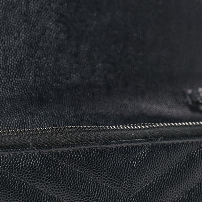 Saint Laurent Grain De Poudre Matelasse Chevron Monogram Envelope Chain Wallet Black 10 of 11