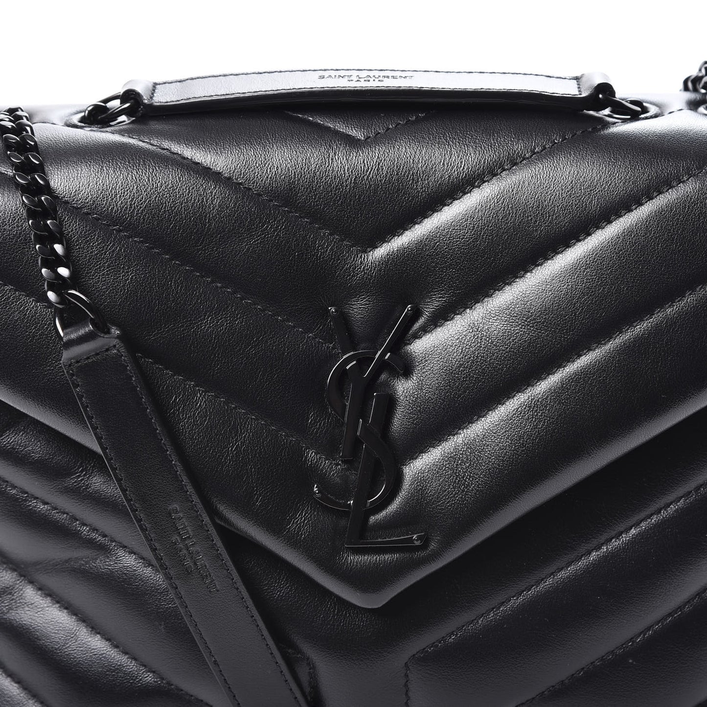 Calfskin Y Quilted Monogram Small Loulou Chain Satchel Black