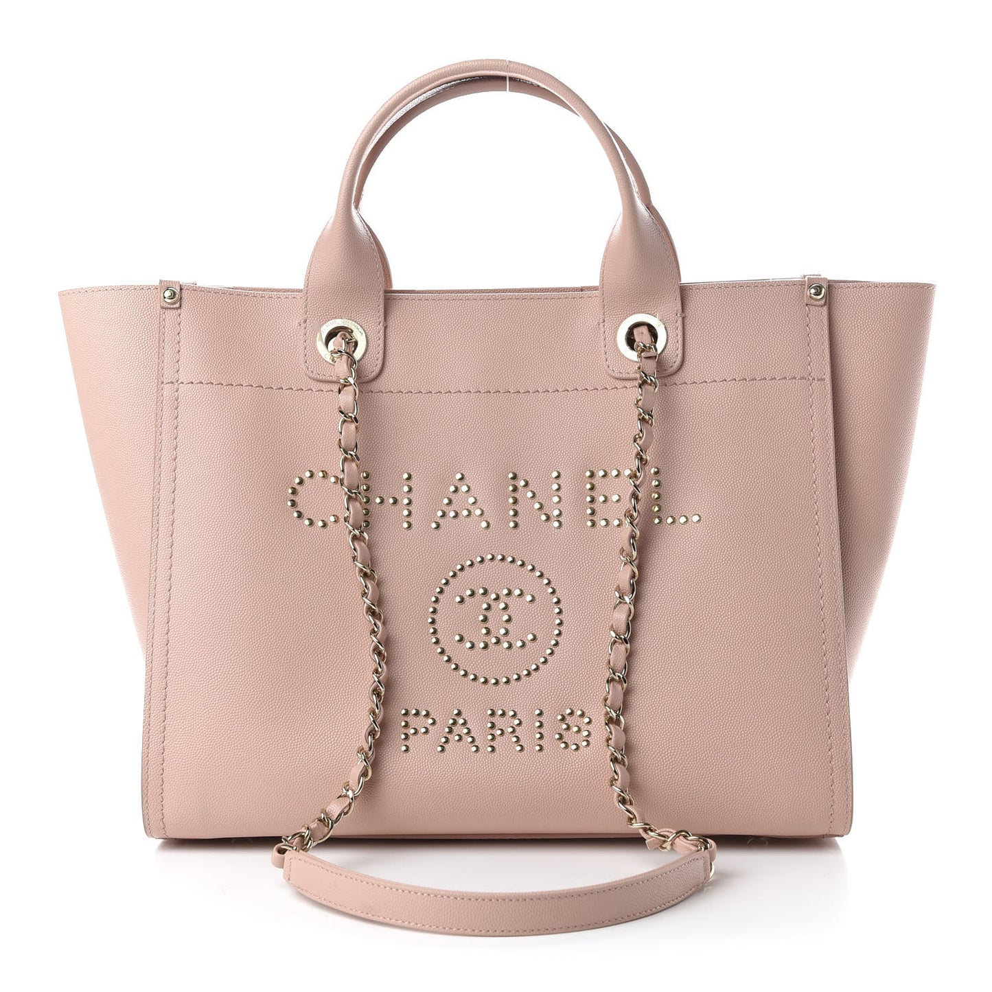 Caviar Small Studded Deauville Tote Light Pink