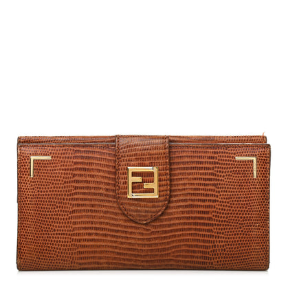 Fendi Calfskin Lizard Embossed Continental Wallet Cuoio 1 of 10
