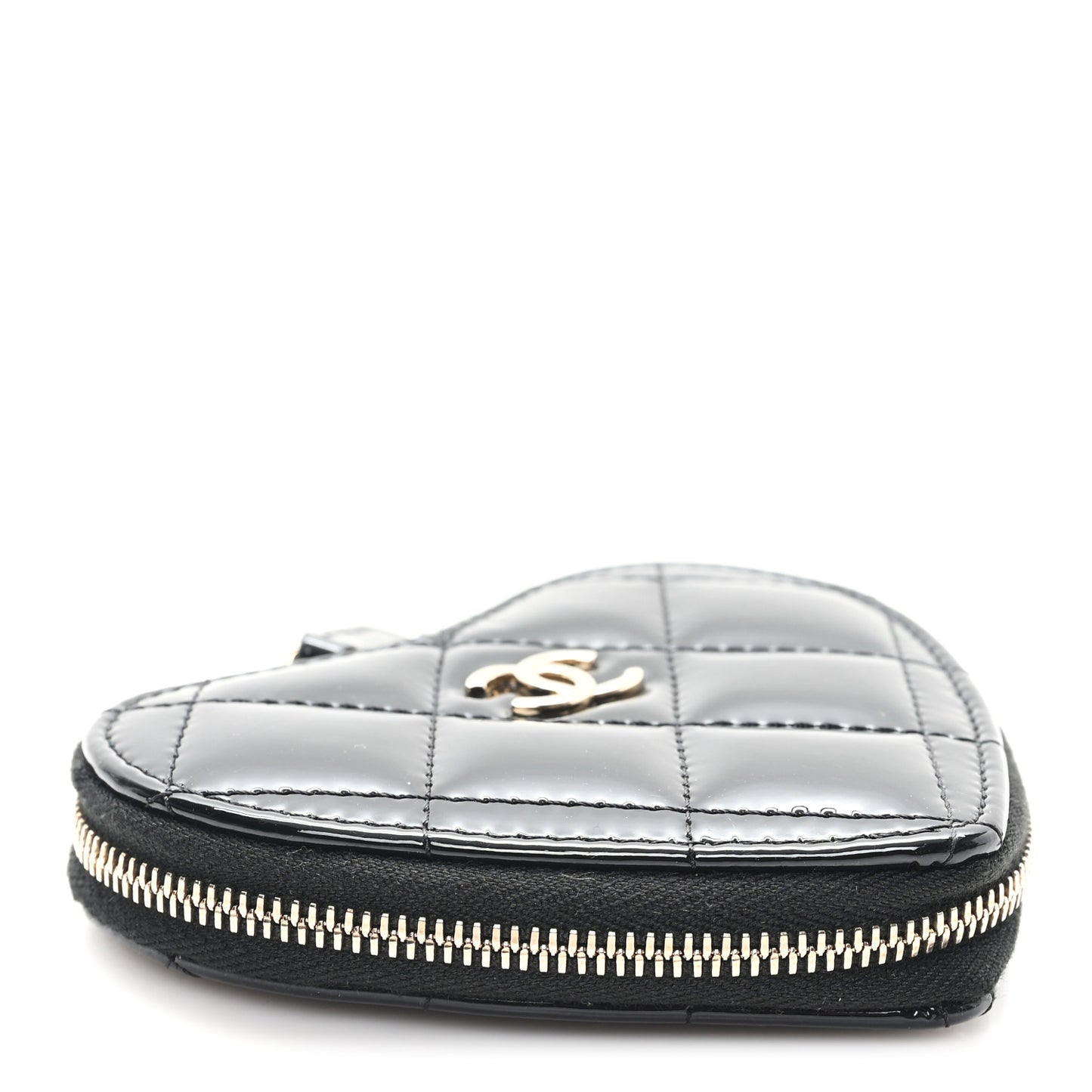 Patent Quilted Heart Zipped Coin Purse Black