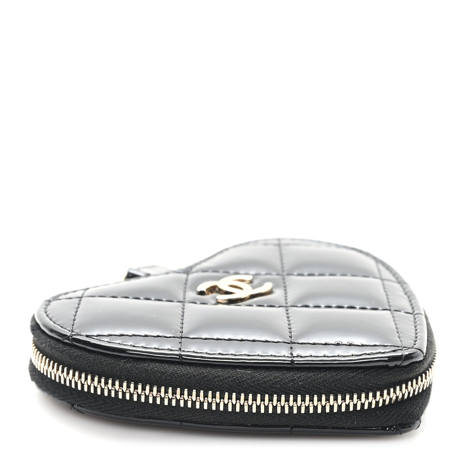 Chanel Patent Quilted Heart Zipped Coin Purse Black 4 of 7