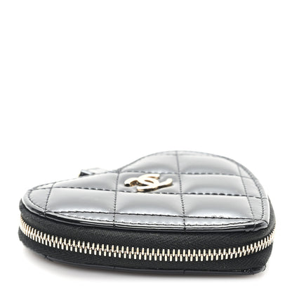 Chanel Patent Quilted Heart Zipped Coin Purse Black 4 of 7