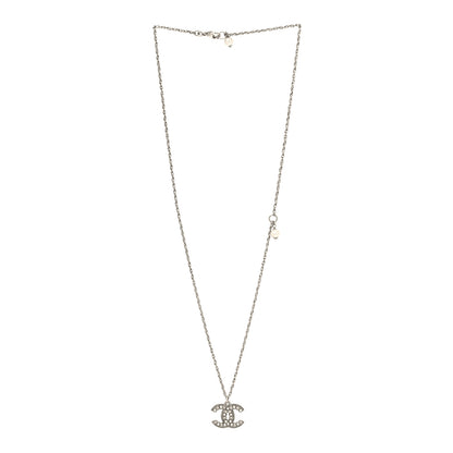 Chanel Pearl Crystal CC Pendant Necklace Silver 3 of 5