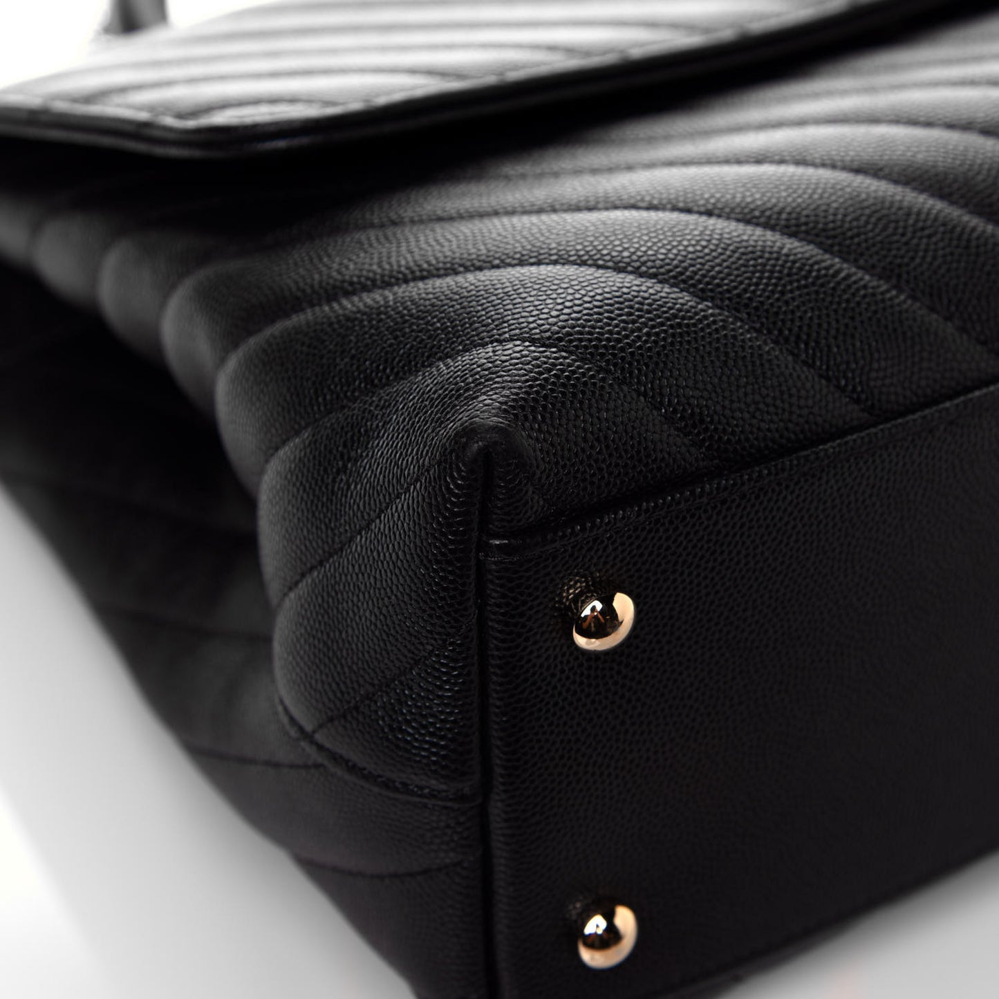 Caviar Chevron Quilted Medium Coco Handle Flap Black