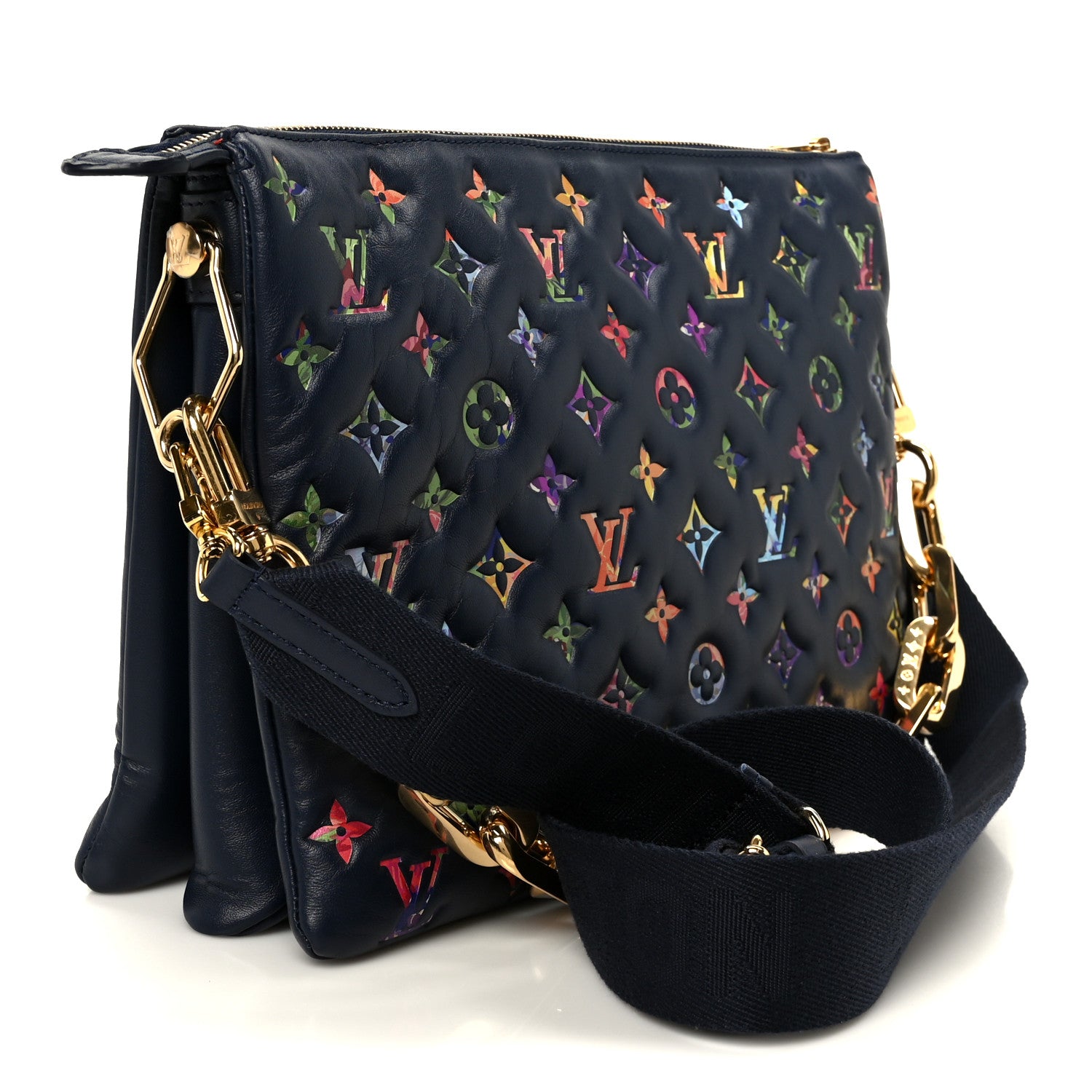 Louis Vuitton Lambskin Embossed Monogram LV Garden Coussin MM Navy Blue 3 of 12