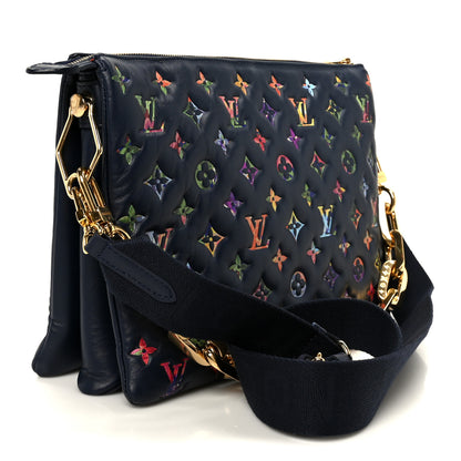 Louis Vuitton Lambskin Embossed Monogram LV Garden Coussin MM Navy Blue 3 of 12
