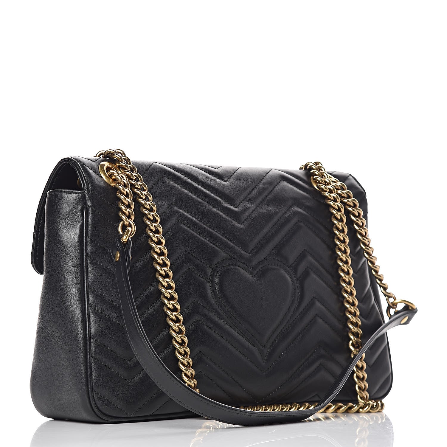 Gucci Calfskin Matelasse Medium GG Marmont Shoulder Bag Black 3 of 14