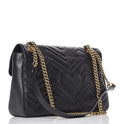 Gucci Calfskin Matelasse Medium GG Marmont Shoulder Bag Black 3 of 14