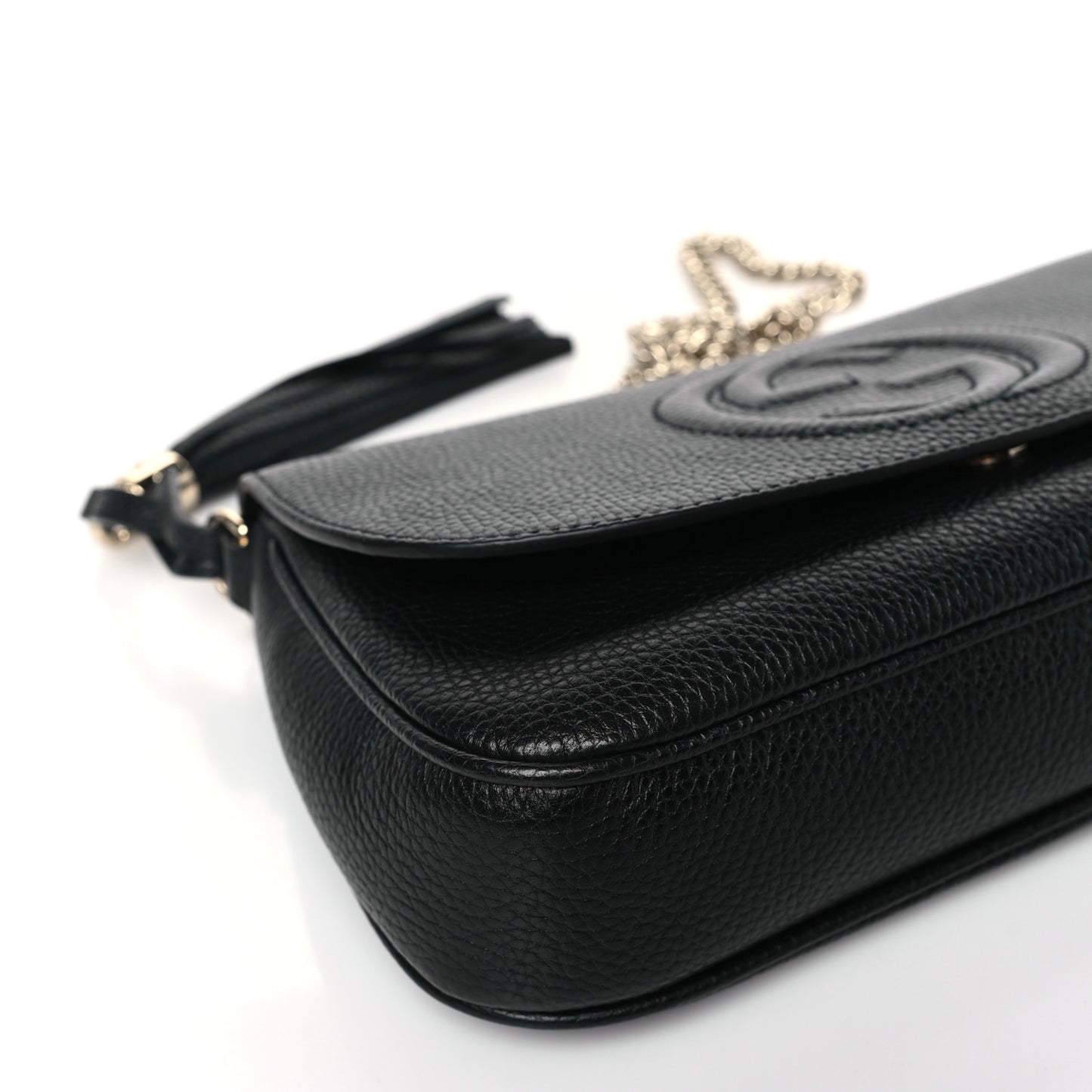 Pebbled Calfskin Medium Soho Flap Crossbody Black