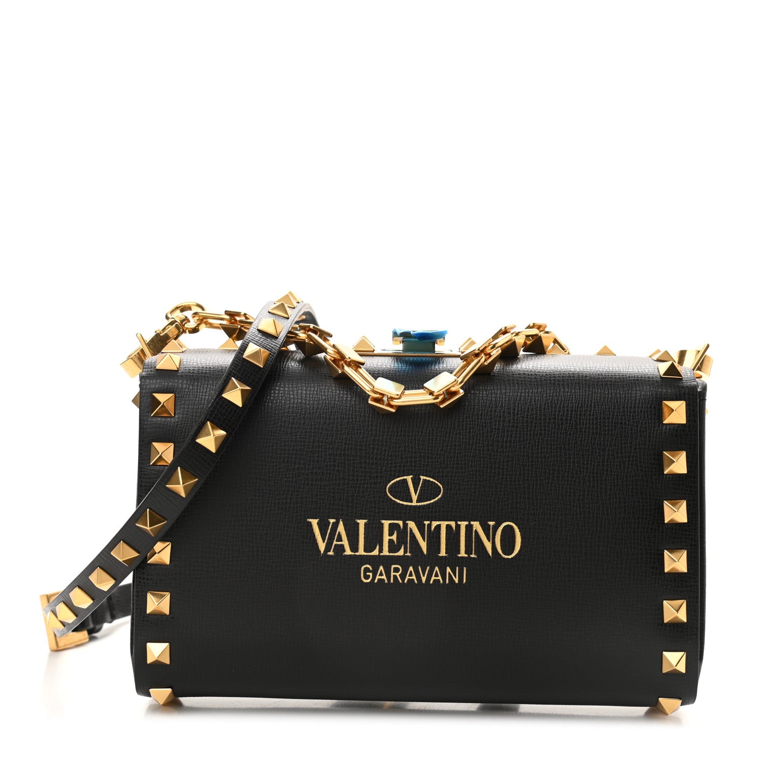 Valentino Garavani Grainy Calfskin Rockstud Alcove Box Clutch Black 1 of 10