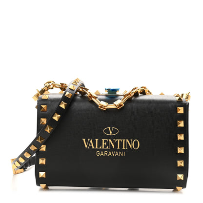 Valentino Garavani Grainy Calfskin Rockstud Alcove Box Clutch Black 1 of 10