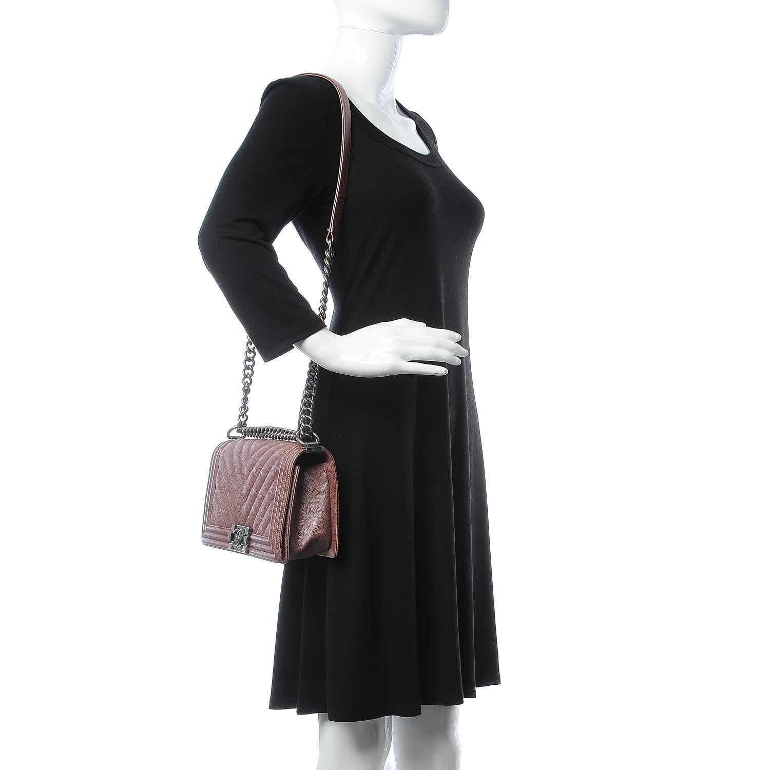 Chanel Metallic Caviar Chevron Quilted Medium Boy Flap Dark Pink 2 of 8