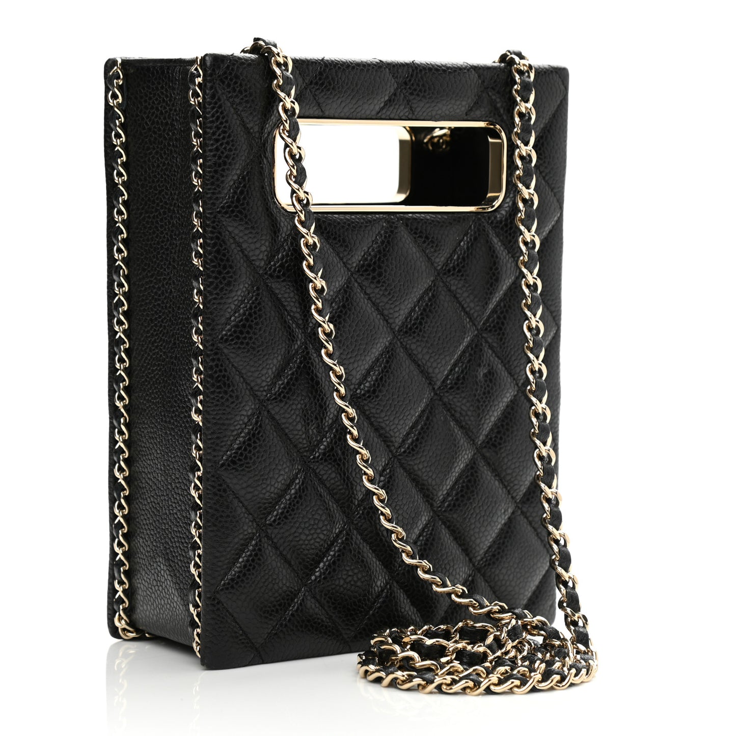 Caviar Quilted Evening Box Bag Black