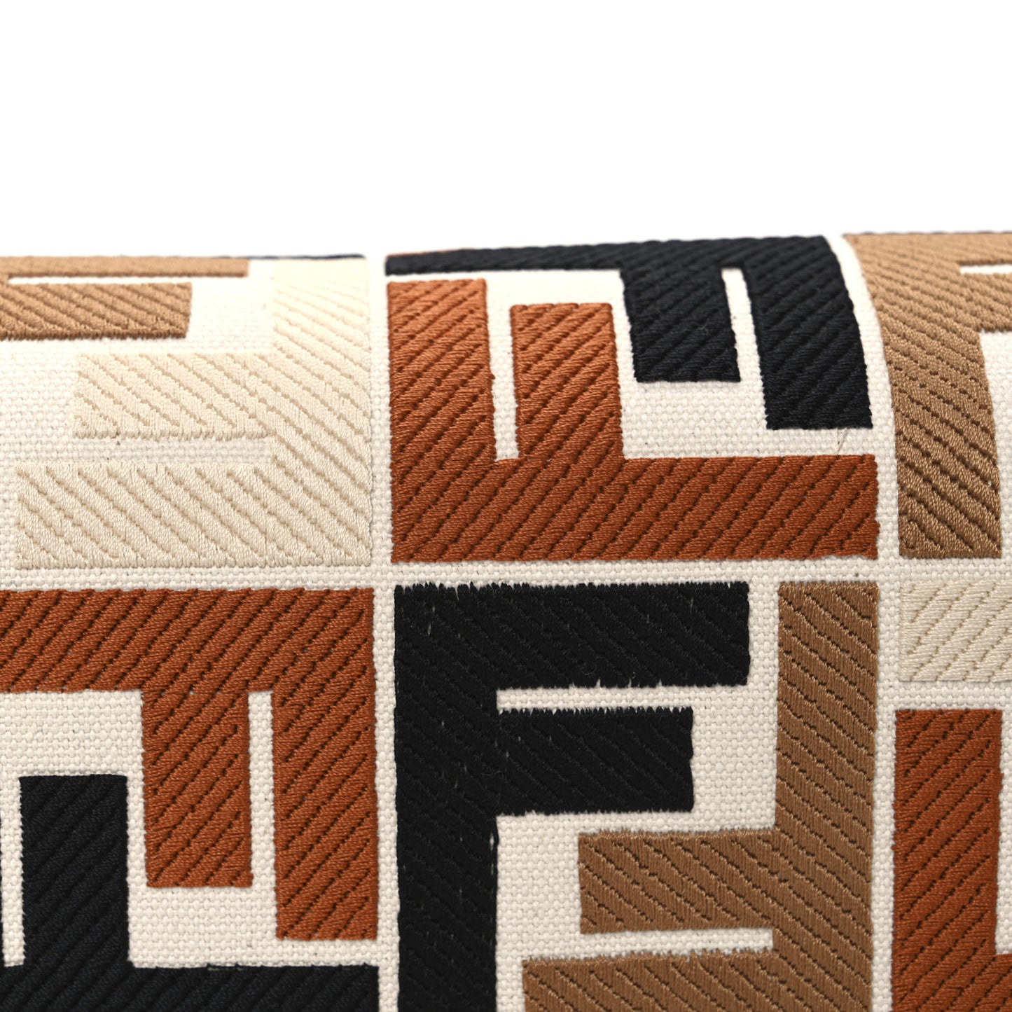 Canvas Vitello Seta FF Multicolor Embroidered Baguette Brandy Black
