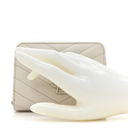 Saint Laurent Grain De Poudre Matelasse Chevron Monogram Compact Zip Around Wallet Ivory 2 of 14