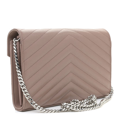 Saint Laurent Grain De Poudre Matelasse Chevron Monogram Chain Wallet Fard 2 of 9