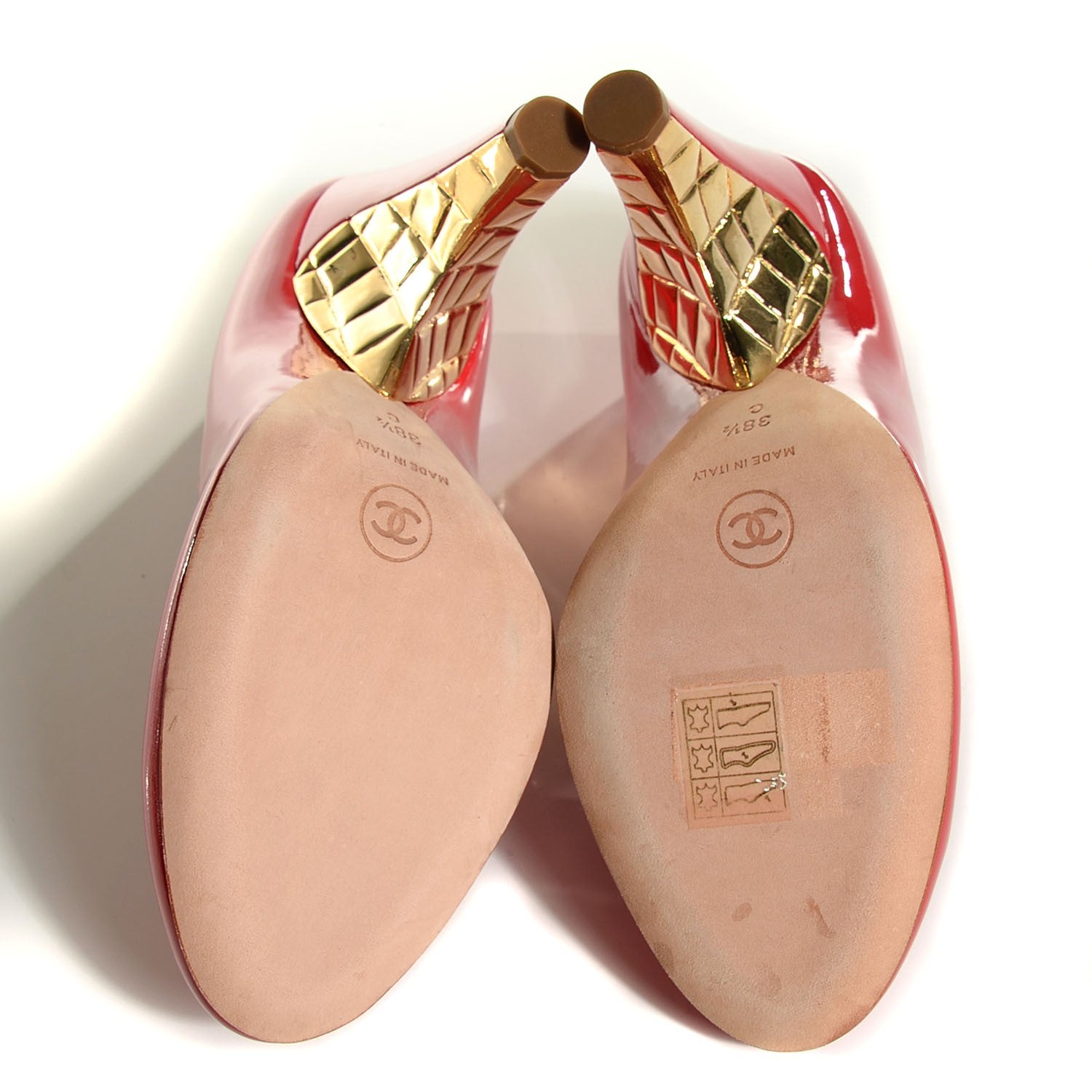 Chanel Patent Calfskin Quilted Pumps 38.5 Red Gold 5 of 7