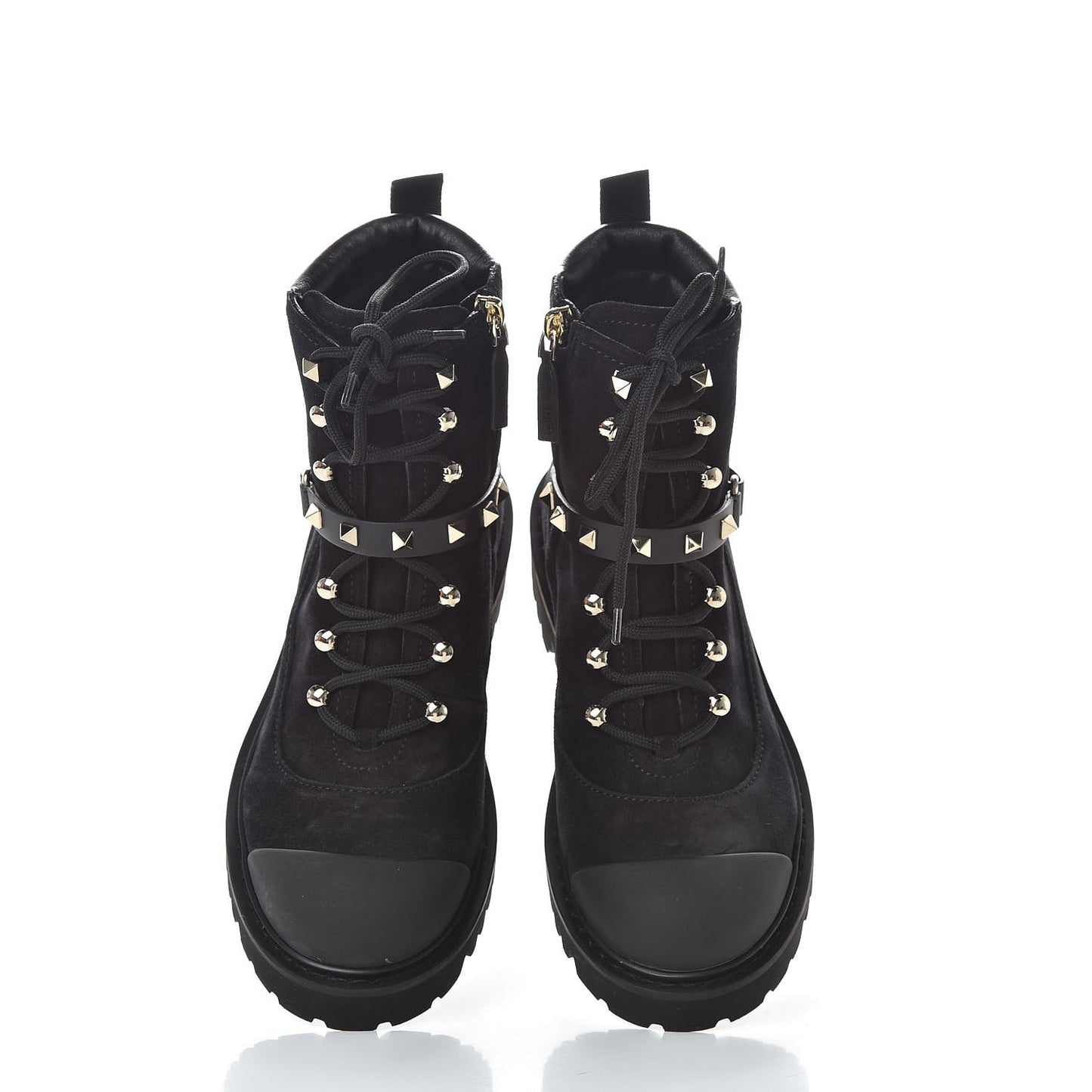 Suede Rockstud Cap Toe Combat Boots 38 Black