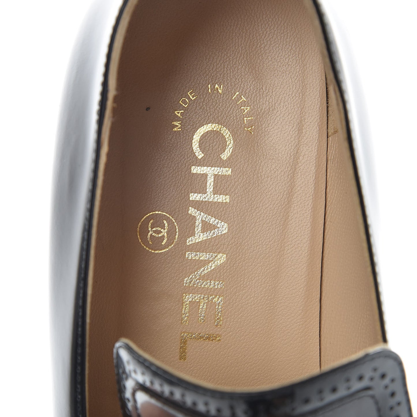 Glazed Calfskin CC Loafers 38 Black