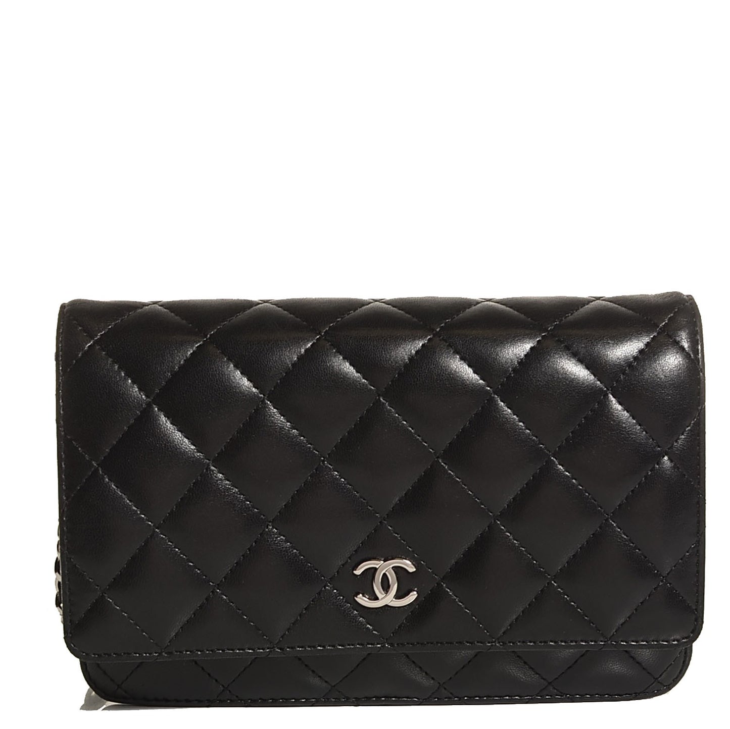 Lambskin Quilted Wallet On Chain WOC Black