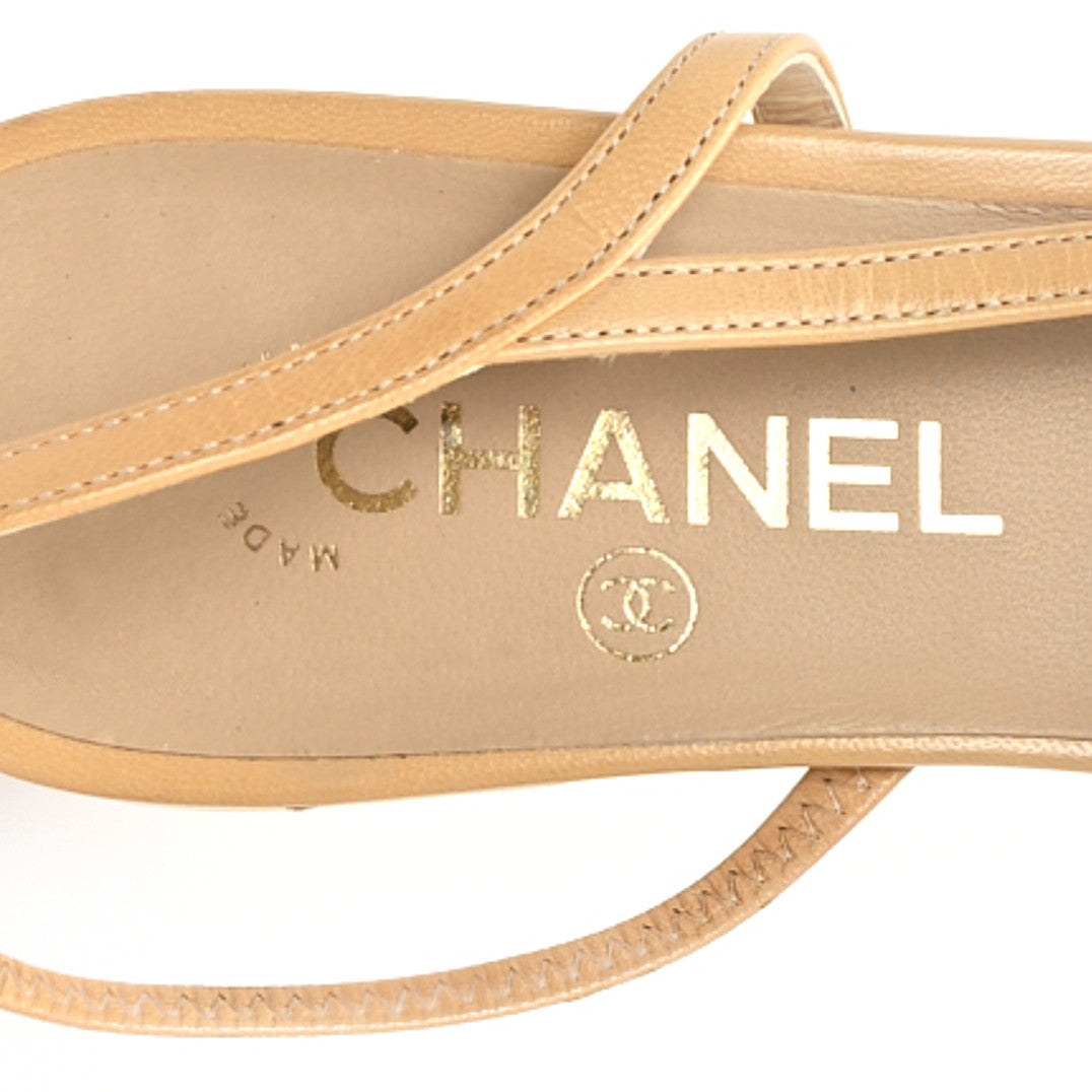 Chanel Goatskin Grosgrain Cap Toe CC Slingback Sandals 41 Beige Black 8 of 8