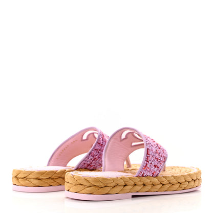 Chanel Tweed Mesh Satin CC Thong Sandals 38.5 Light Purple Pink Red 4 of 11