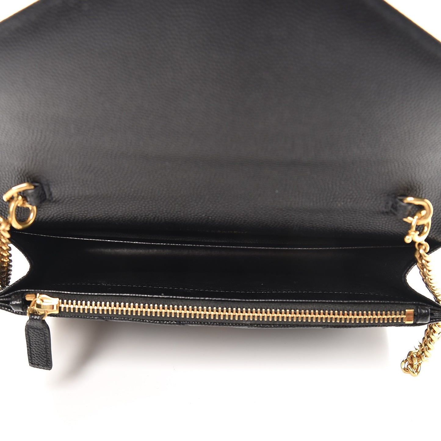 Grain De Poudre Matelasse Chevron Monogram Envelope Chain Wallet Black