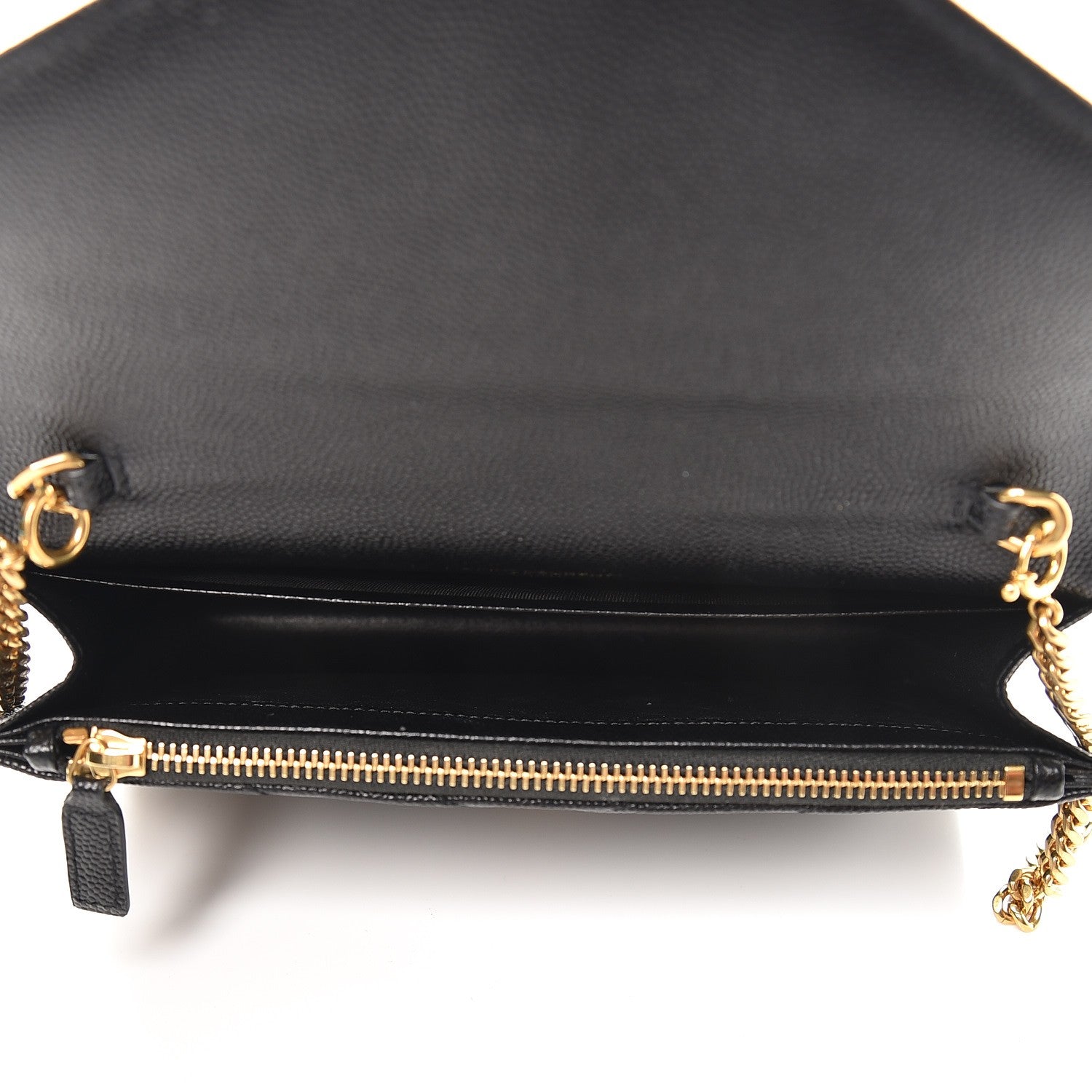 Saint Laurent Grain De Poudre Matelasse Chevron Monogram Envelope Chain Wallet Black 5 of 8