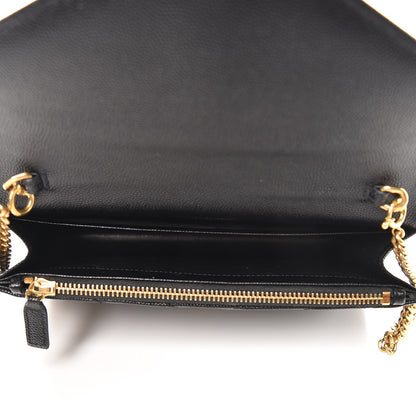 Saint Laurent Grain De Poudre Matelasse Chevron Monogram Envelope Chain Wallet Black 5 of 8