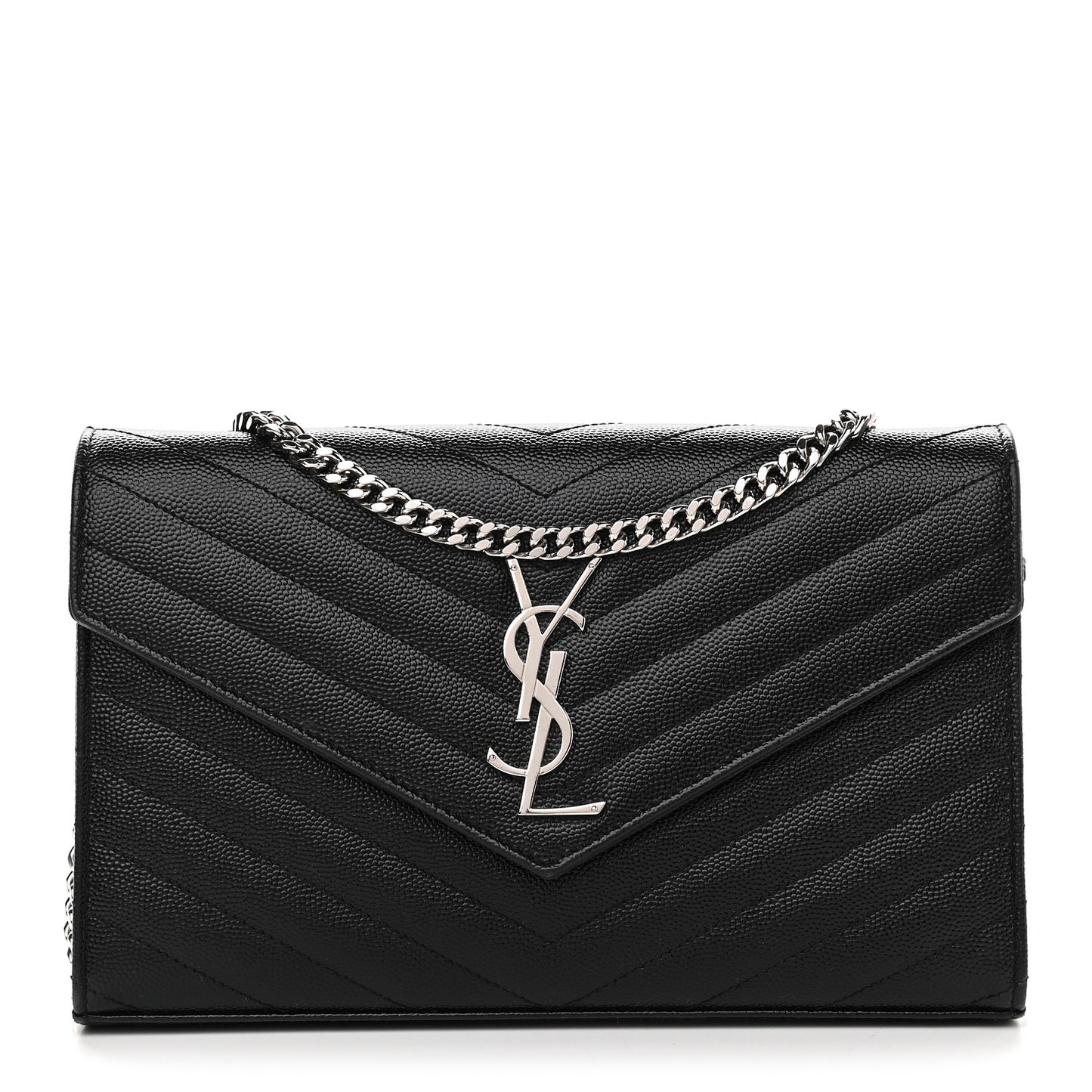 Grain De Poudre Matelasse Chevron Monogram Chain Wallet Black