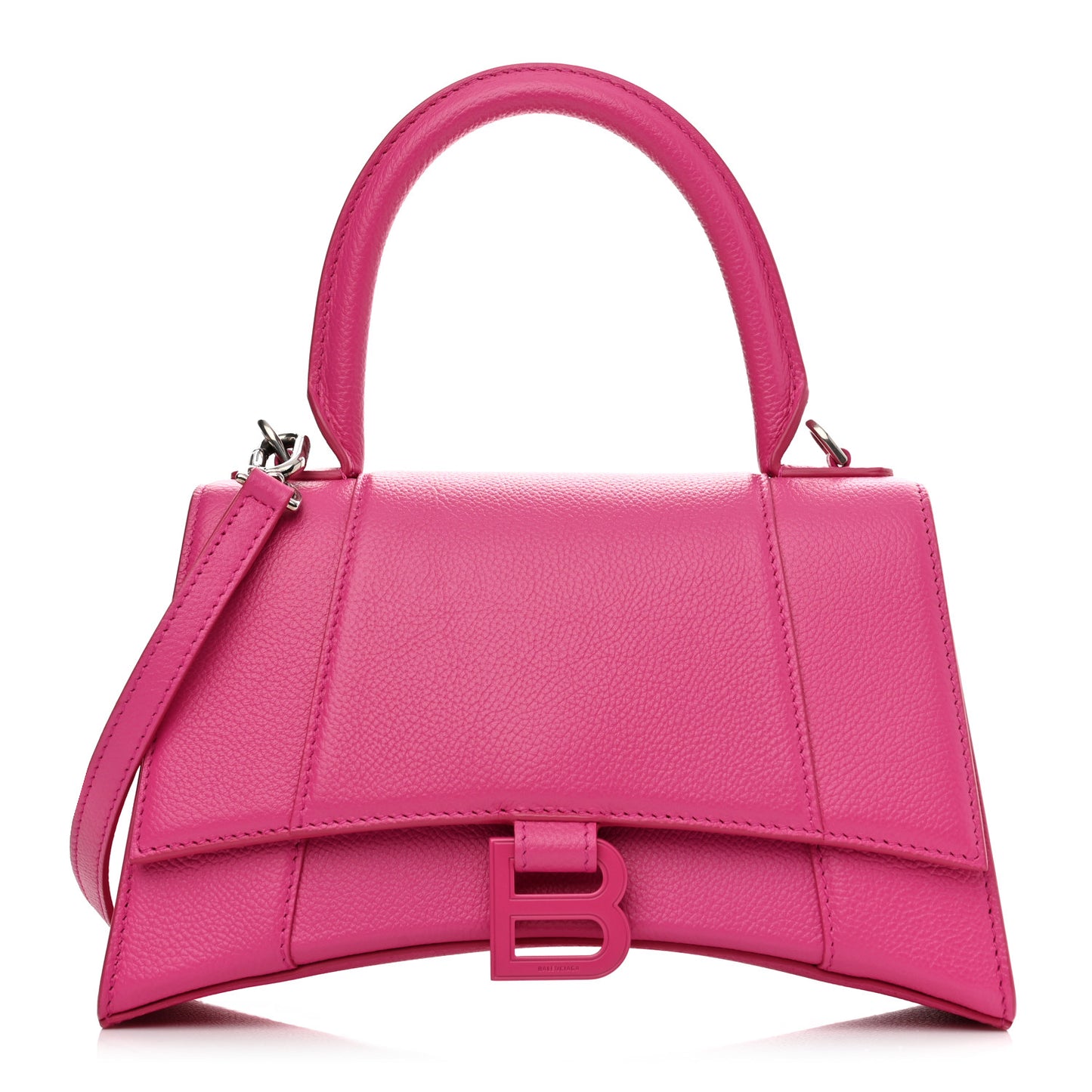Grained Calfskin Tonal B Small Hourglass Top Handle Bag Acid Fuchsia