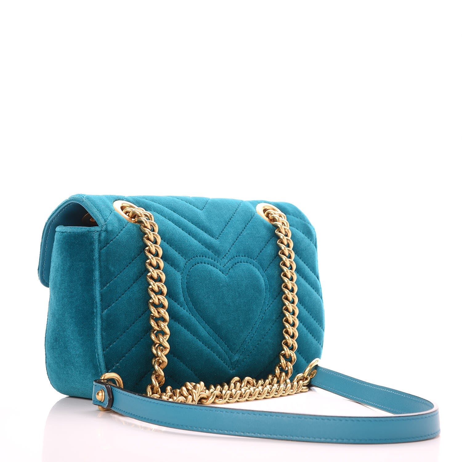 Gucci Velvet Matelasse Mini GG Marmont Shoulder Bag Pavone Cyan 3 of 7