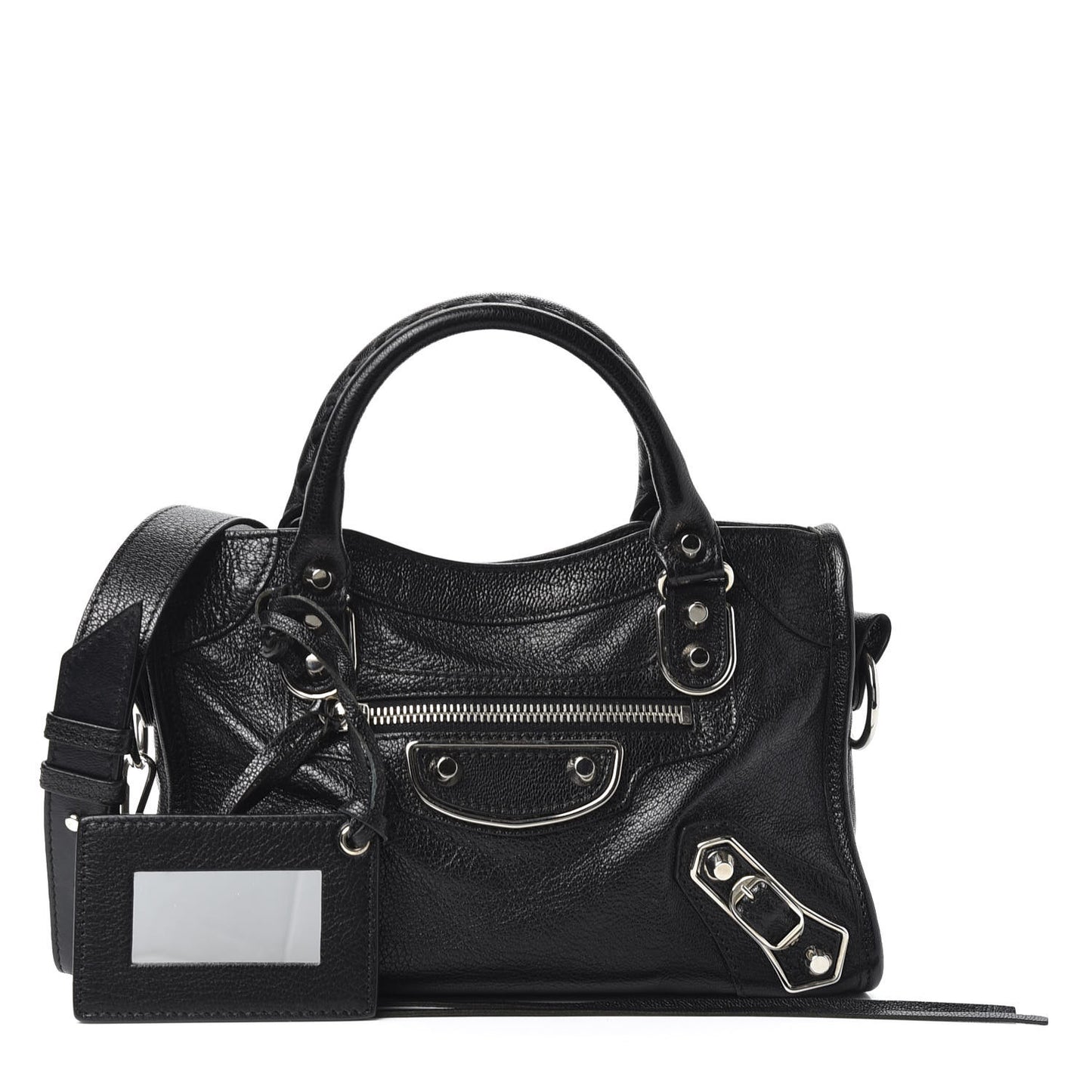 Chevre Silver Metallic Edge Hardware Mini City Black