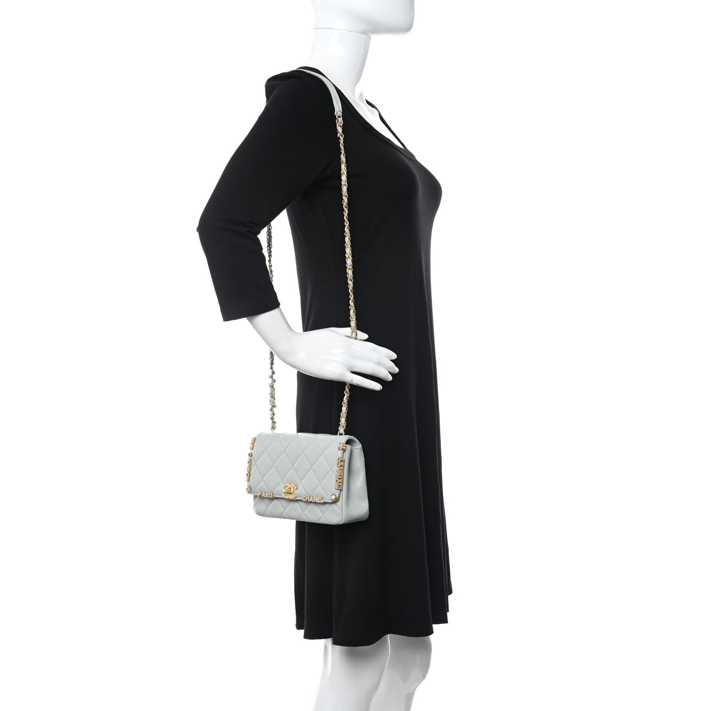 Lambskin Enamel Strass Quilted Mini Paris Monaco Flap Light Grey