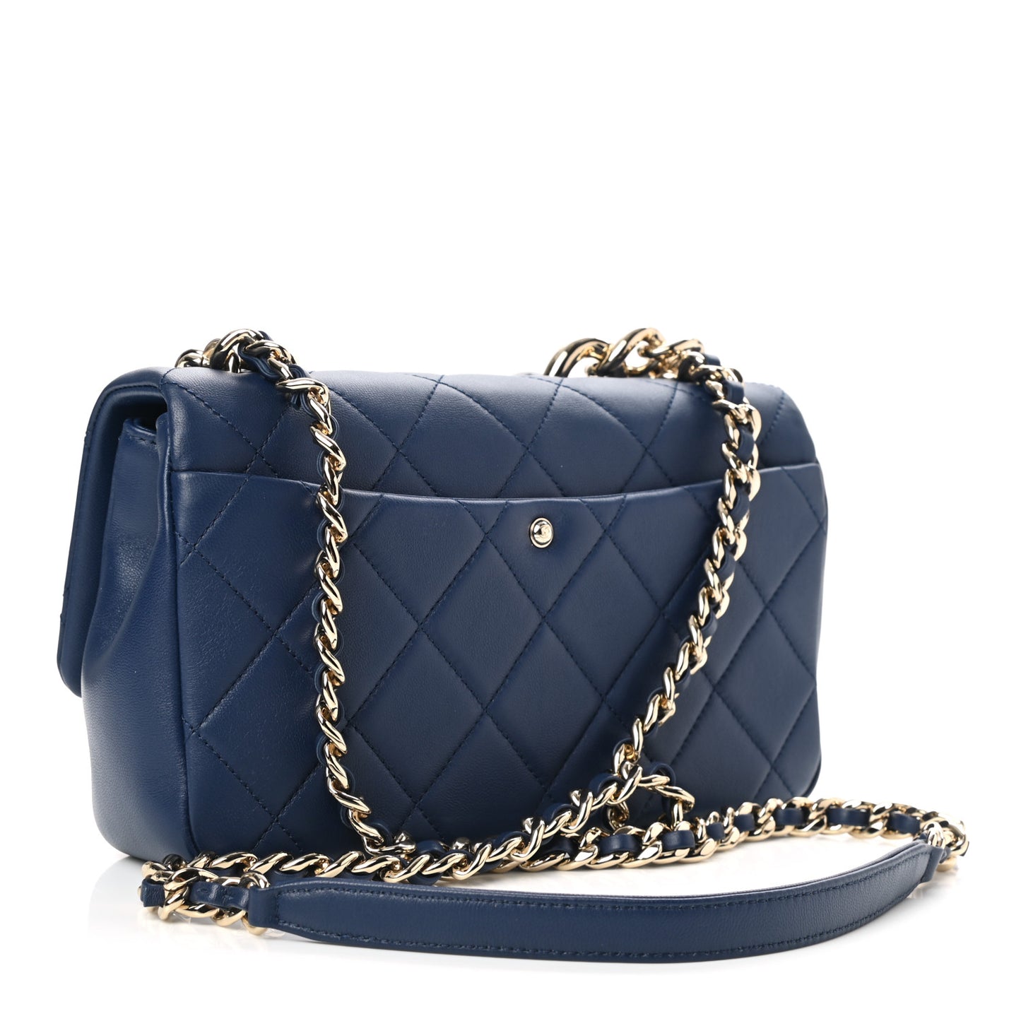 Lambskin Quilted Resin Bi-Color Chain Flap Bag Navy