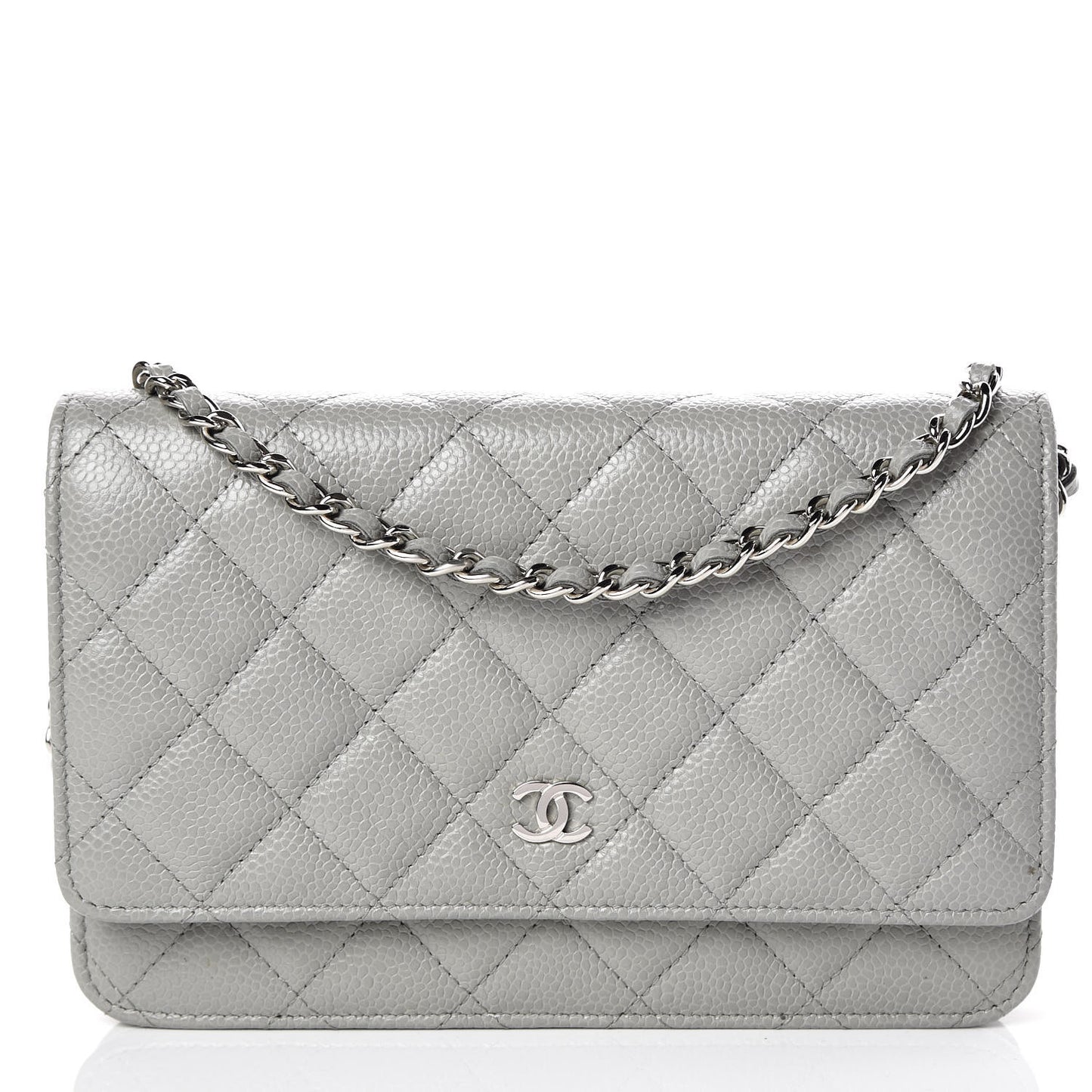 Caviar Quilted Wallet on Chain WOC Grey
